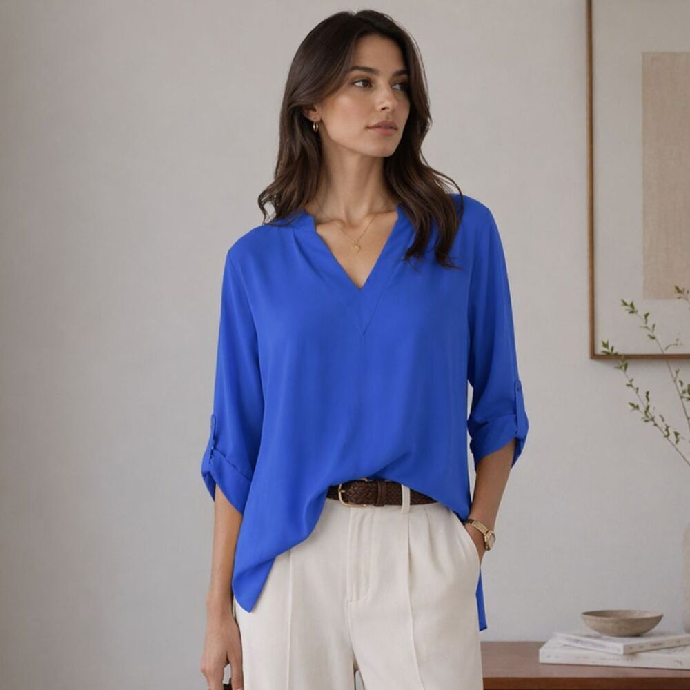 ZOA New York Blue V Neck Blouse Medium Flowy Lightweight
